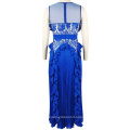 New Design  Embroidery Lace Dress Blue Sleeveless Evening Dresses For Women